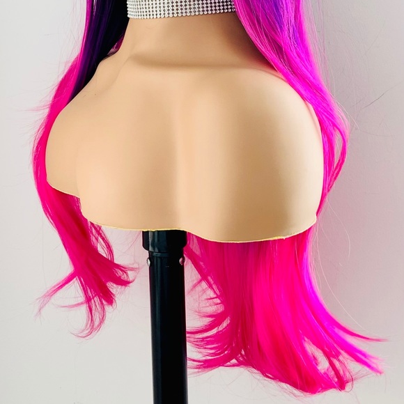 Very Pretty 26” Pink Fuchsia Wig with Bangs for Events or Daily Wear - Picture 9 of 11